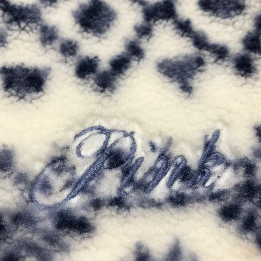 VS PINK Jacket Womens Size‎ XL Blue Sherpa Fair Isle Plush Teddy Snap Pullover